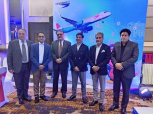 Officials attend the launch ceremony of Centrum Air's Karachi–Tashkent service.
