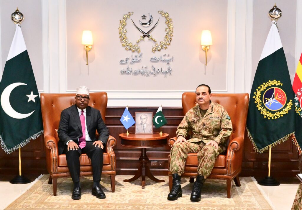 Field Marshal Syed Asim Munir holds talks with Somalia Defence Minister Ahmed Moallim Fiqi at GHQ Rawalpindi.