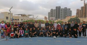 Phoenix Club players celebrate after winning the Naya Nazimabad Independence Day Throwball Championship.