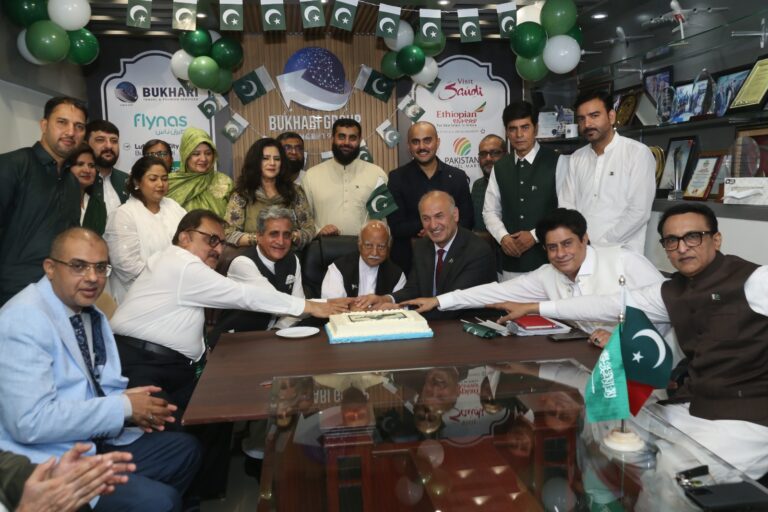 Bukhari Group Chairman Muhammad Rafiq Khan and business partners celebrate Pakistan Independence Day in Karachi.