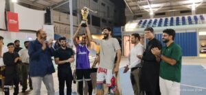 Mambaa’s players celebrate winning the Independence Day Basketball Trophy in Karachi