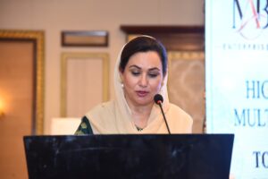Dr Fozia Hameed addressing an interfaith forum on children’s welfare in Karachi