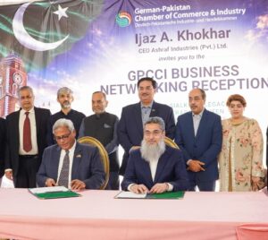 GPCCI and PRGMEA representatives during the Pakistan-Germany garment trade MoU signing in Sialkot.
