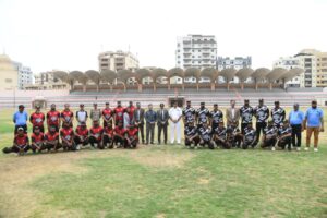 KPT Chairman inaugurates the Inter-Divisional Tape-Ball Cricket Tournament 2026 at KPT Sports Complex Karachi.