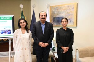 Rana Mashhood Ahmad Khan meeting Nirmeen Tariq on youth digital opportunities