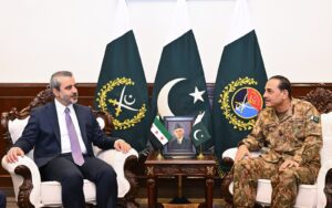 Asim Munir meets Syrian Foreign Minister Asaad Hassan Al-Shaibani at GHQ