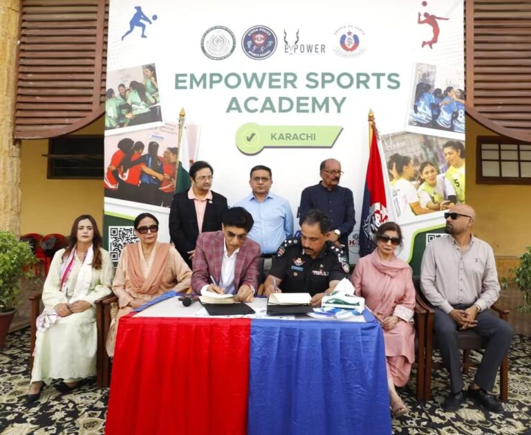 Syed Peer Muhammad Shah at Sindh Police girls volleyball MoU ceremony