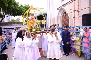 Devotees attend the Our Lady of Velankanni Novena at St Anthony’s Catholic Church Karachi
