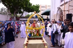 Devotees attend the Our Lady of Velankanni Novena at St Anthony’s Catholic Church Karachi