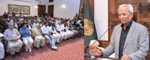 Sindh Governor Nehal Hashmi speaking at the Ghubar-e-Dil poetry collection ceremony in Karachi