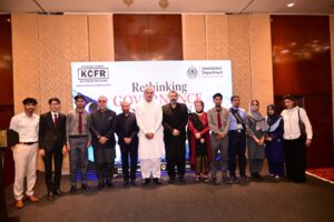 Political leaders and analysts speak at the KCFR governance reform debate in Karachi