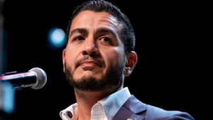 Abdul El-Sayed addressing supporters after winning Michigan's Democratic Senate primary.