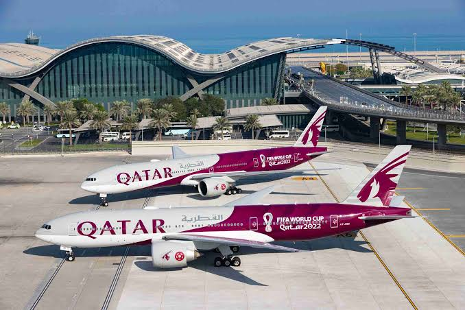 Qatar Airways Airbus A350-900 at Hamad International Airport before its daily flight to Philadelphia.