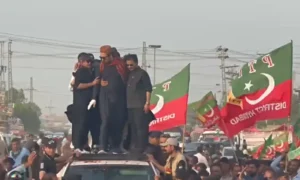 KP Chief Minister Sohail Afridi arrives in Hyderabad during PTI political campaign