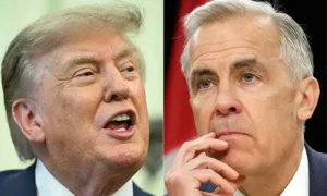 Donald Trump and Mark Carney amid escalating US Canada trade war
