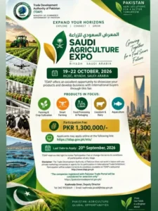 Pakistani agriculture and agri-business companies invited to Saudi Agriculture Expo 2026 in Riyadh.