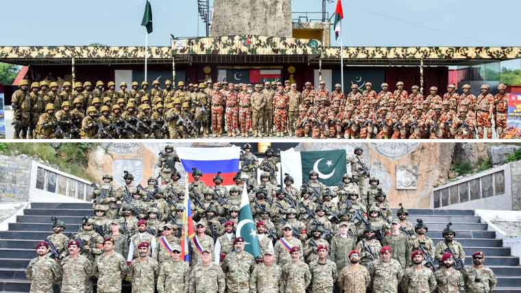 Pakistan Army troops take part in joint exercises with Russian and Omani forces in Pakistan