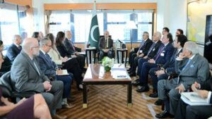 Shehbaz Sharif meeting US business leaders to discuss investment opportunities in Pakistan.