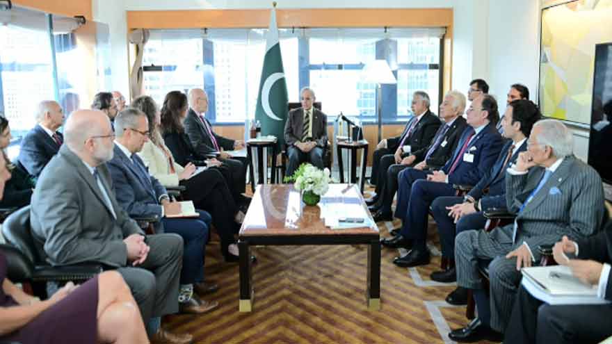 Shehbaz Sharif meeting US business leaders to discuss investment opportunities in Pakistan.