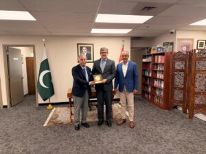 Pakistani business leaders meeting Pakistan’s Consul General in Vancouver to discuss Pakistan-Canada trade relations.