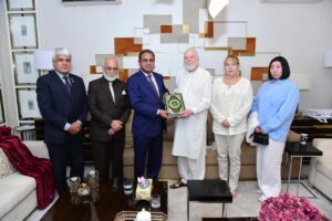 Senator Abdul Haseeb Khan meeting a Houston trade delegation in Karachi to discuss trade and investment