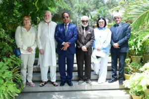 Senator Abdul Haseeb Khan meeting a Houston trade delegation in Karachi to discuss trade and investment.