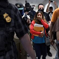 ICE immigration enforcement officers during a deportation operation in the United States.