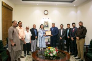 SMEDA CEO Nadia Jahangir Seth meeting KCCI President Muhammad Rehan Hanif in Karachi.