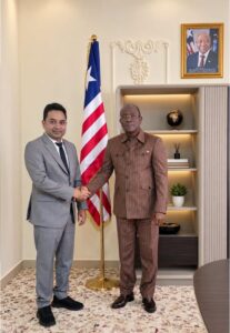Syed Kashif Ali meets Liberia Ambassador Mohammed Momolu Dukuly to discuss diplomatic and economic cooperation.