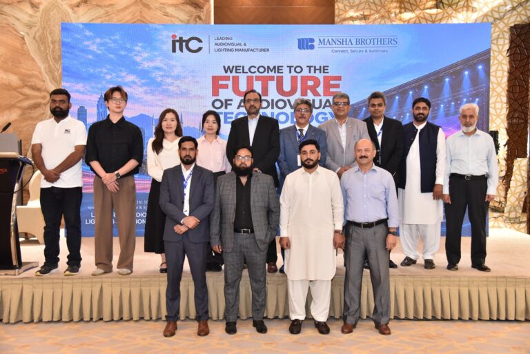Experts and industry representatives attend an audio-visual and lighting technology showcase in Islamabad