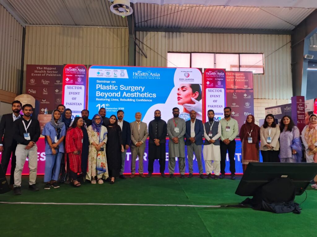 Patel Hospital CME session on plastic surgery and reconstructive care at Health Asia 2026 in Karachi.