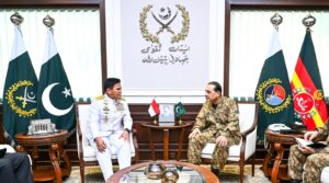Asim Munir meets Indonesian Navy Chief Admiral Dr Muhammad Ali at GHQ in Rawalpindi.