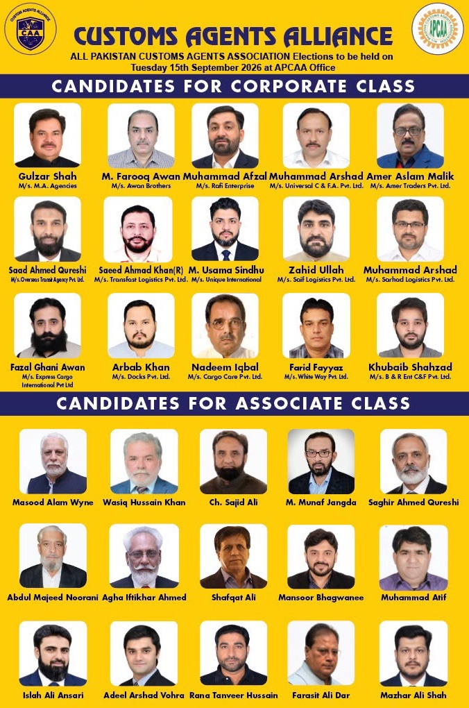 Customs Agents Alliance wins all seats in All Pakistan Customs Agents Association elections in Karachi.