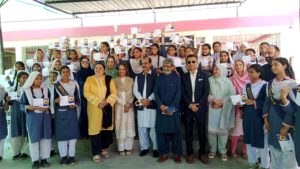 SKY Initiative students and guests attend a digital empowerment and youth entrepreneurship ceremony in Azmabad Karachi.