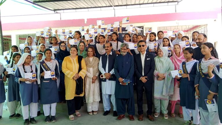SKY Initiative students and guests attend a digital empowerment and youth entrepreneurship ceremony in Azmabad Karachi.