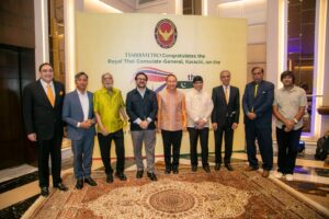 Diplomatic gathering in Karachi marking 75 years of Pakistan-Thailand relations.
