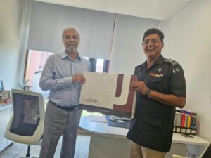 Ali Suhag and Prof. Dr. Sajid Bhatti Soofi during a road safety awareness session at Aga Khan University Karachi
