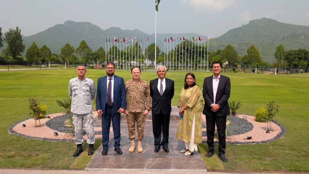 PCP Chairman Zaffar A. Khan addressing National Security and War Course participants at NDU