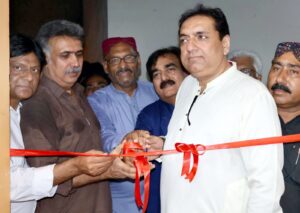 Opening ceremony of Sindh Theatre Festival 2026 at the Sukkur Arts Council with theatre artists and cultural figures.