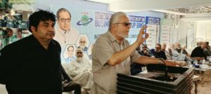 BMG Chairman Zubair Motiwala speaking at an NKATI meeting in Karachi ahead of KCCI elections
