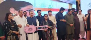 Women receive Pink Electric Scooters during a Sindh government ceremony in Mirpurkhas.