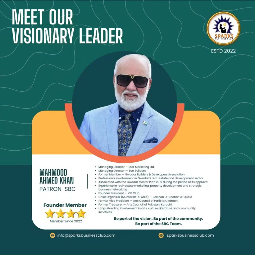 Mahmood Ahmed Khan, Patron of Sparks Business Club and business professional