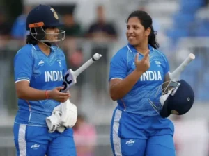 Shafali Verma batting during India women’s Asian Games quarter-final against Japan.
