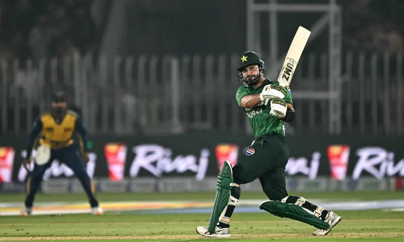Sahibzada Farhan batting for Pakistan against Sri Lanka in the opening T20I match in Rawalpindi.