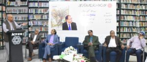 Zaib Azkar Hussain at the launch of his novel Bandobast at Arts Council Karachi