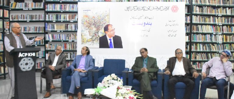 Zaib Azkar Hussain at the launch of his novel Bandobast at Arts Council Karachi