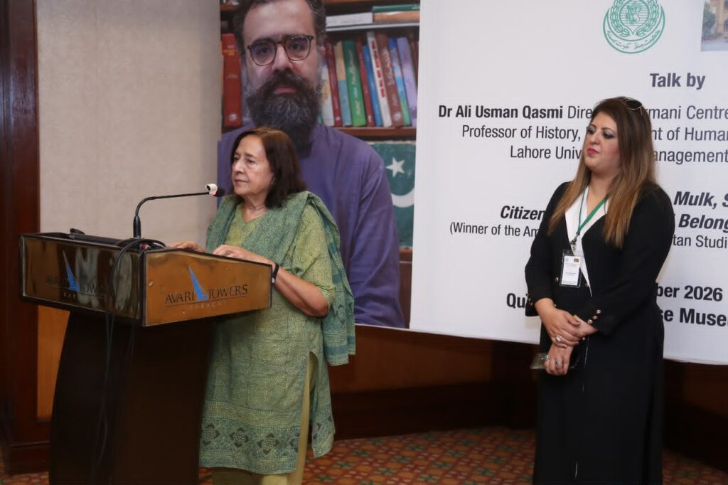 Dr Ali Usman Qasmi speaking at Quaid-e-Azam House Museum in Karachi