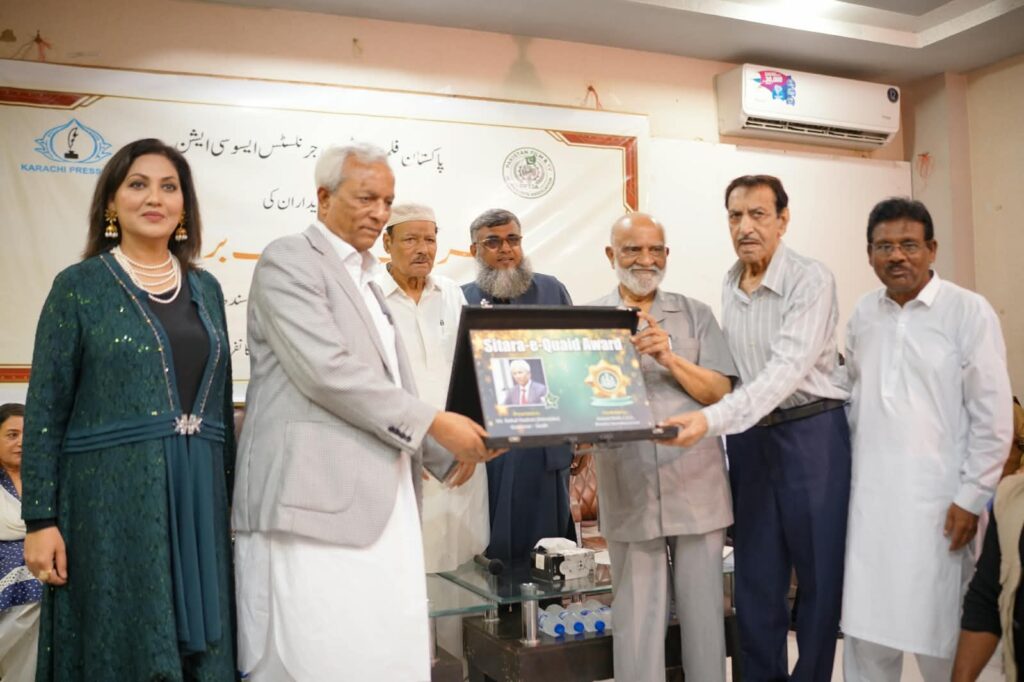 Governor Nihal Hashmi and Mahmood Sham at Pakistan Film TV Journalists Association oath ceremony