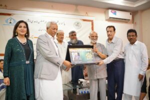 Governor Nihal Hashmi and Mahmood Sham at Pakistan Film TV Journalists Association oath ceremony
