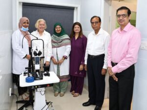 German Consul Dagmar Traub-Evans with PEBS officials at the YAG Laser machine inauguration